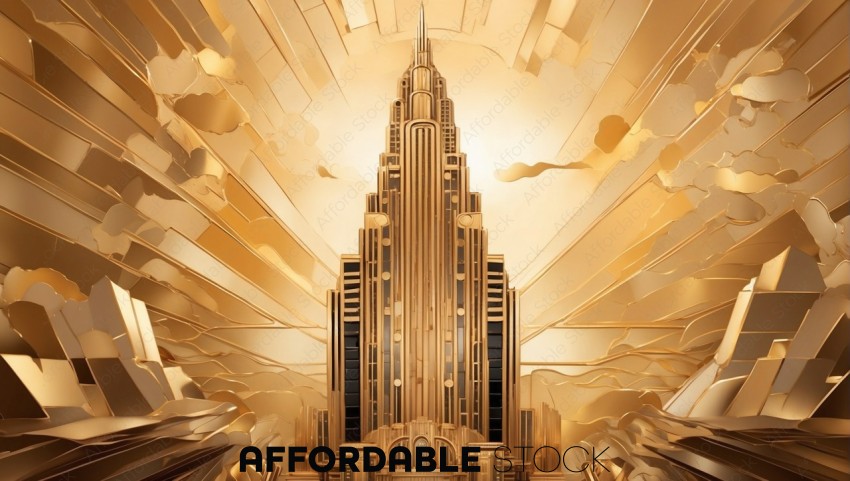 3D Rendered Futuristic Golden Skyscraper