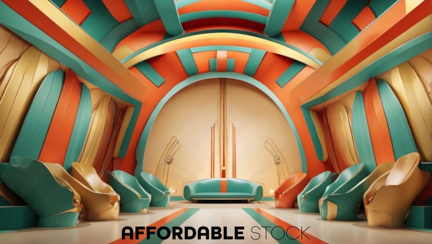 Futuristic Lounge with Colorful Abstract Designs