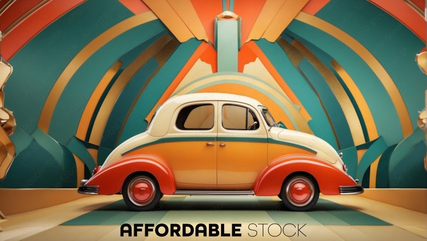 Vintage Car with Art Deco Background