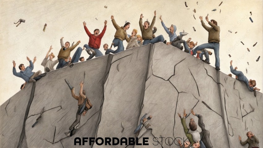 Conceptual Illustration of People Climbing and Falling