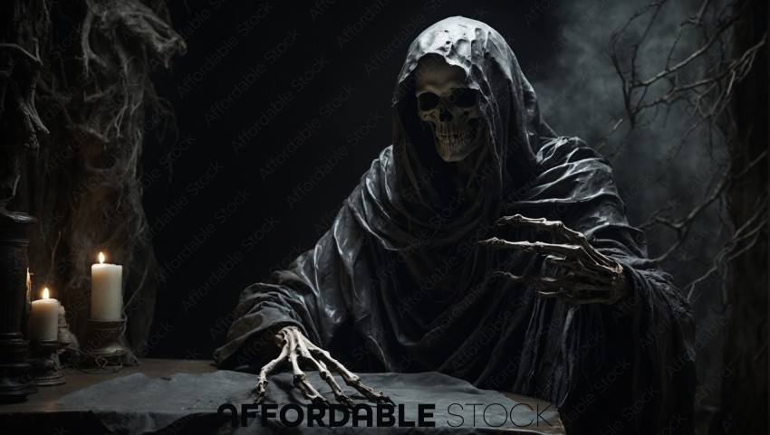 Grim Reaper Figure in Dark Environment