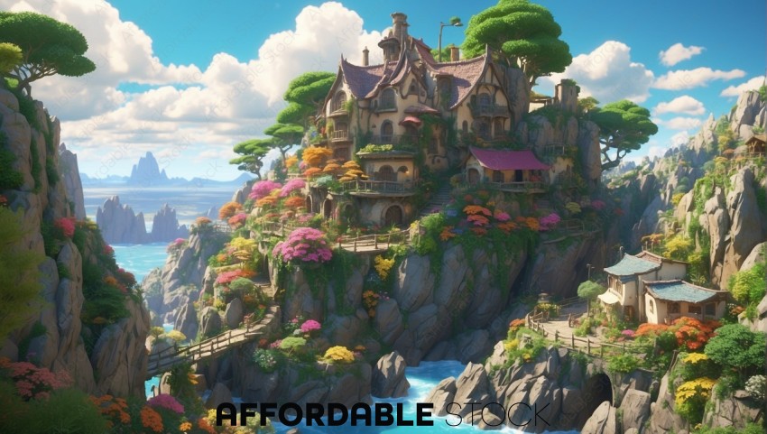 Enchanting Fantasy Cliffside Village
