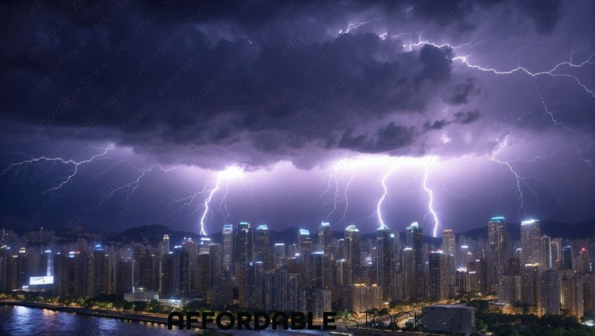 Electric Storm Over City Skyline