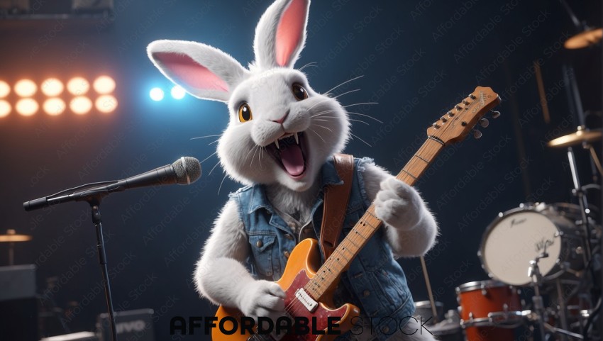 Animated Rabbit Playing Guitar on Stage