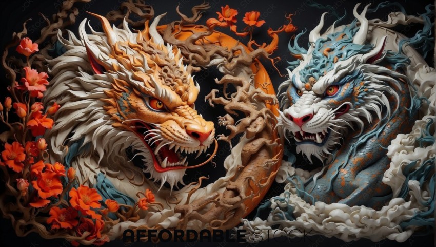 Dual Elemental Tigers 3D Artwork