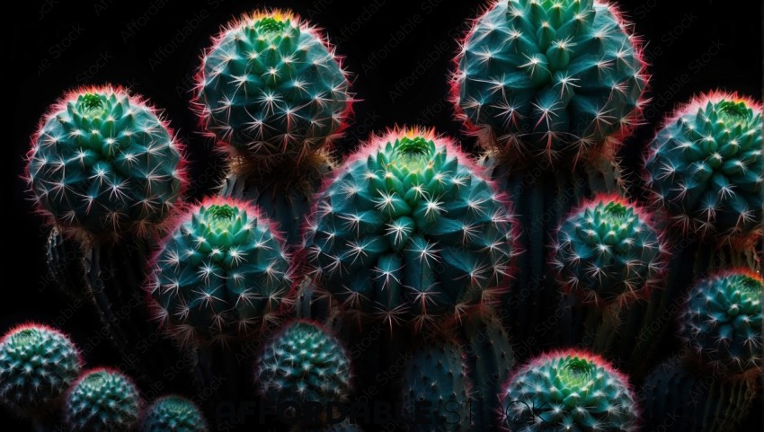 Vibrant Cactus Group on Black Background