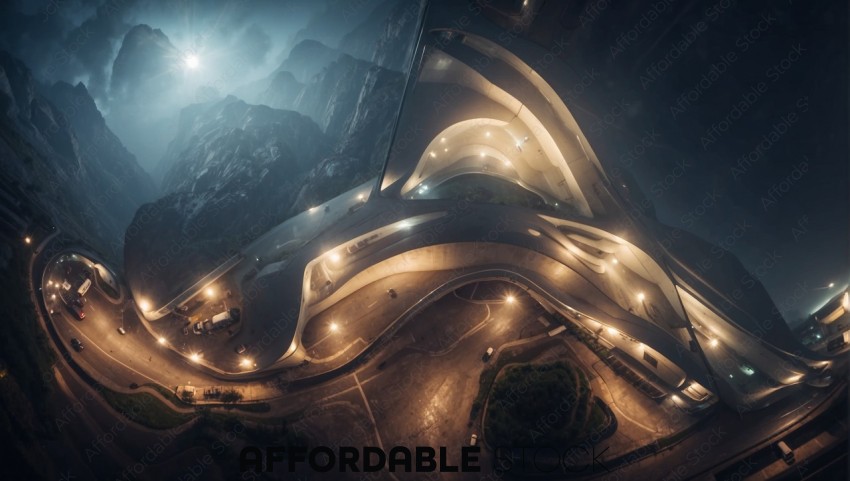 Futuristic Mountain Road at Night