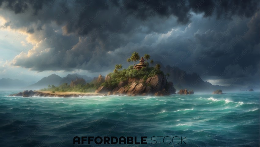 Isolated Tropical Island with Dramatic Skies