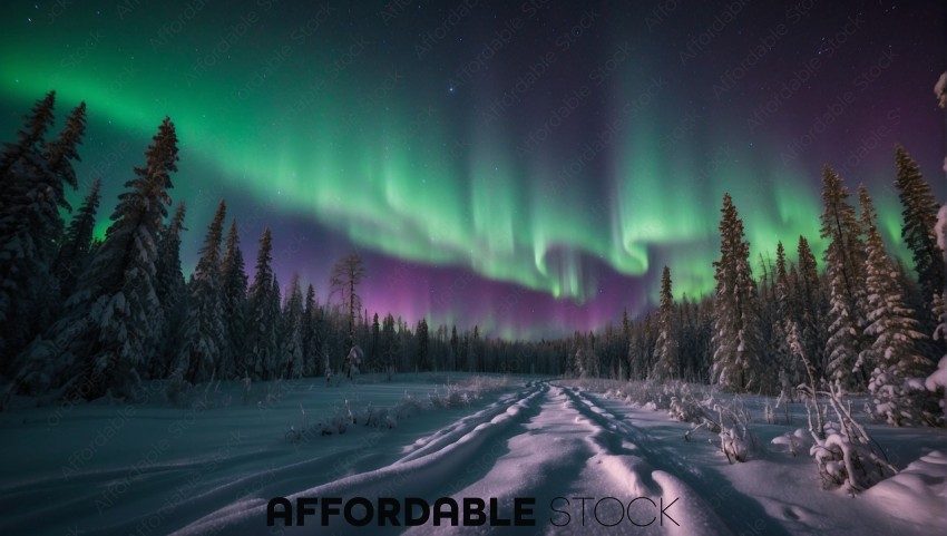 Aurora Borealis over Snowy Forest
