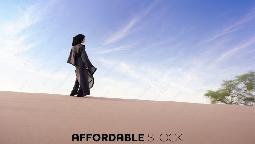 Woman Walking Alone in Desert