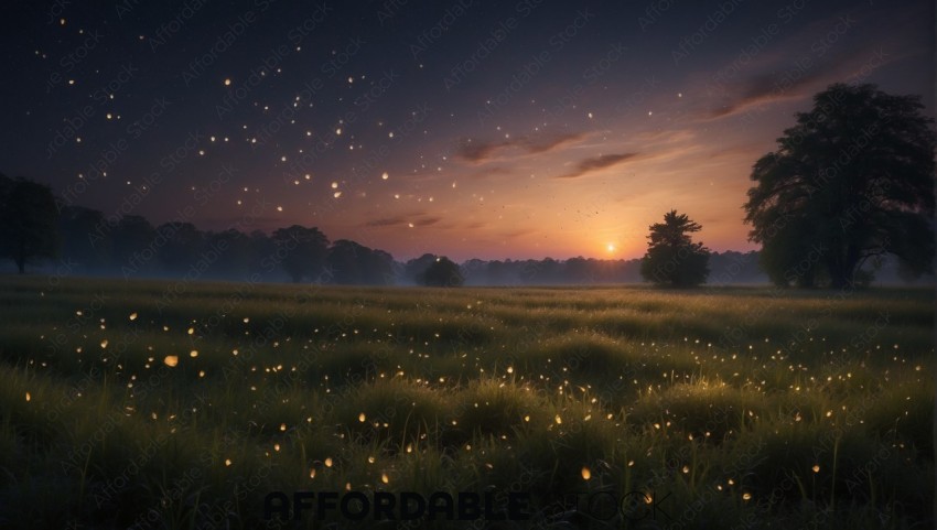 Magical Twilight Meadow with Fireflies