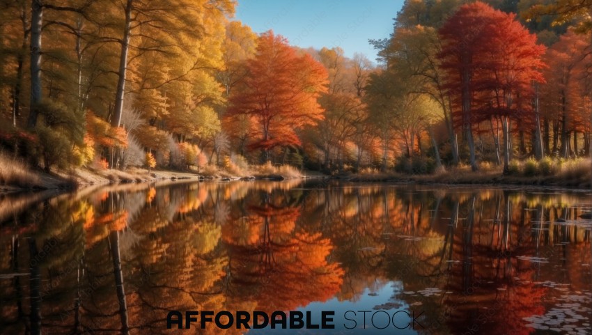 Autumn Reflections in Serene Forest Lake