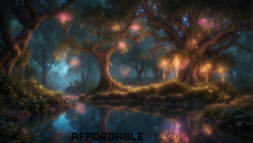 Enchanted Forest with Bioluminescent Trees