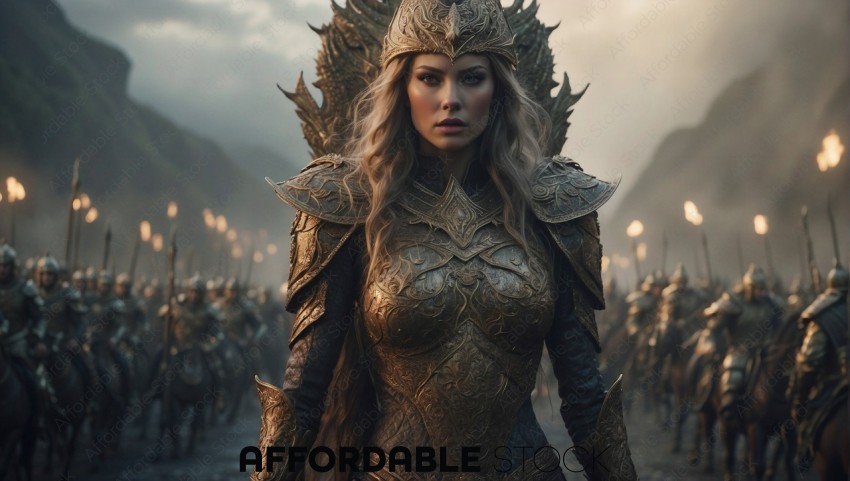 Fantasy Warrior Queen Leading Army