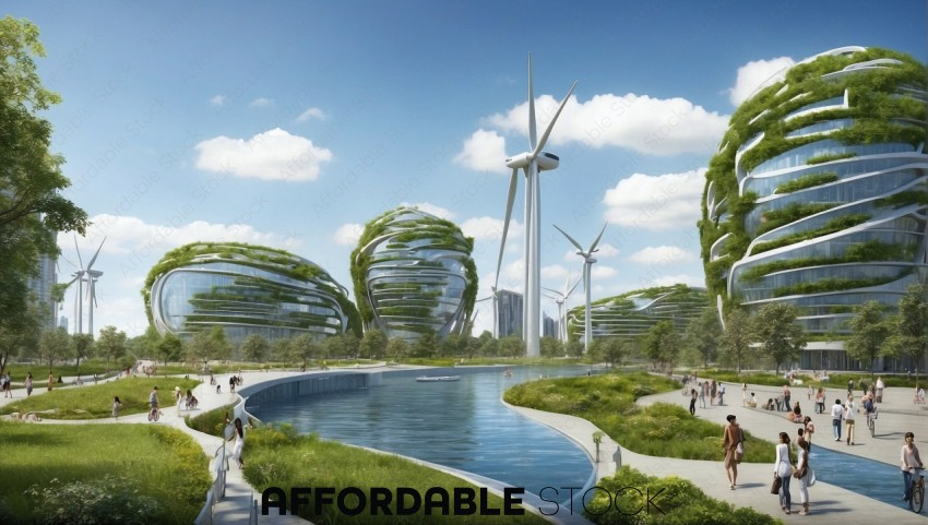 Futuristic Eco-Friendly Cityscape with Green Architecture