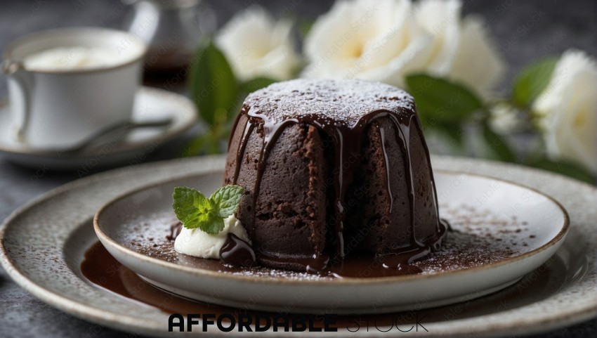 Chocolate Lava Cake on Plate with Coffee