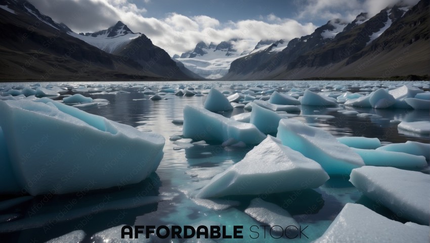Glacial Landscape with Floating Icebergs