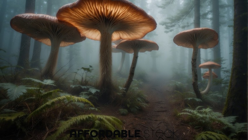 Enchanted Forest Path with Oversized Mushrooms