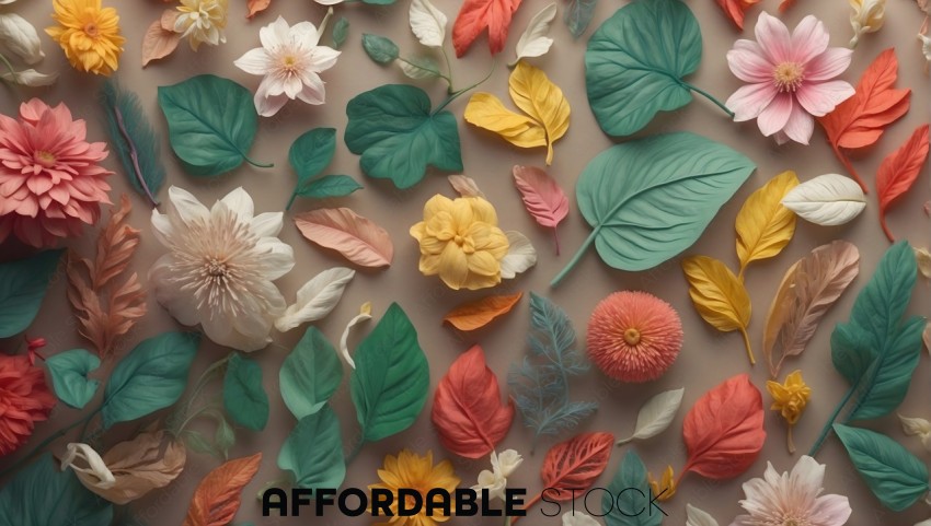 Assorted Colorful Paper Craft Flowers and Leaves