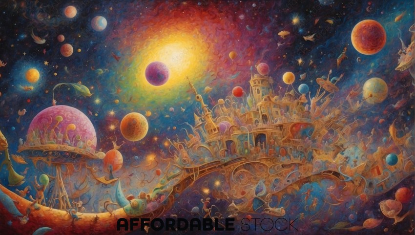 Surreal Cosmic Cityscape Painting