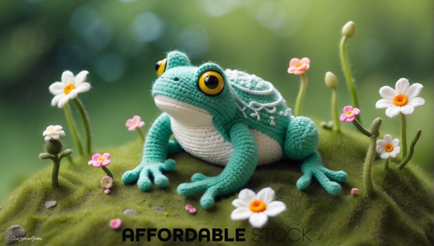 Handcrafted Crochet Frog with Flowers