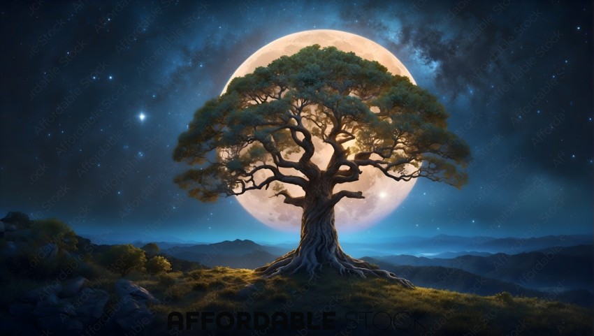 Mystical Moonlit Tree Landscape
