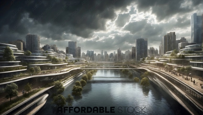 Futuristic City Riverfront Concept