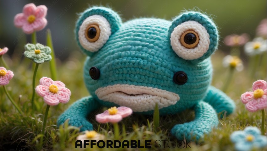 Handmade Crocheted Frog with Flowers