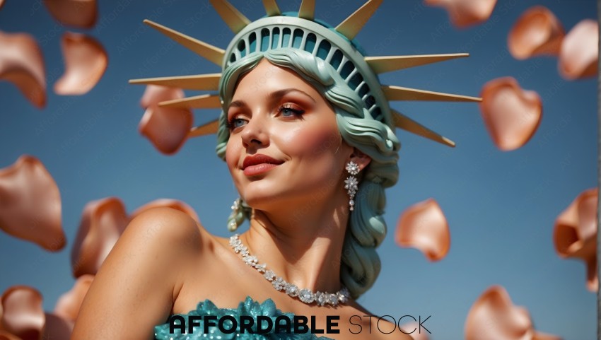Stylized Lady Liberty Portrait with Flying Petals