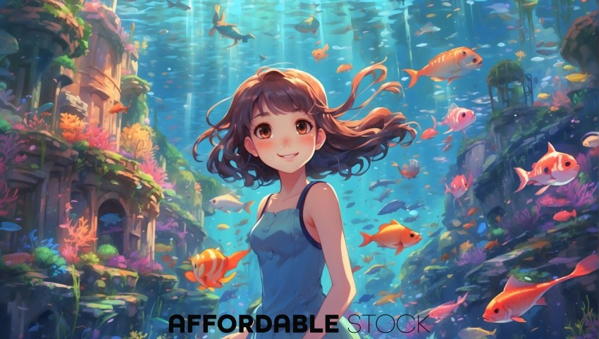 Enchanted Underwater World with Anime Character