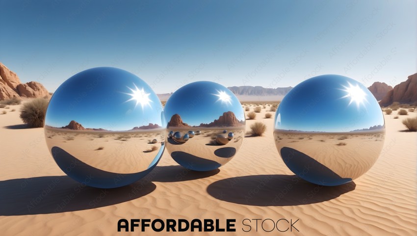Reflective Spheres in Desert Landscape