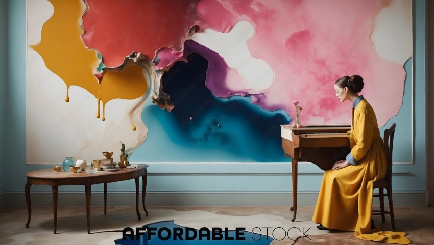 Artistic Room with Surreal Dripping Paint