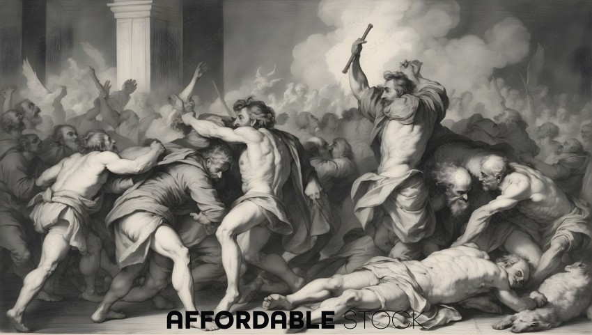 Classical Artwork Depicting Intense Battle Scene
