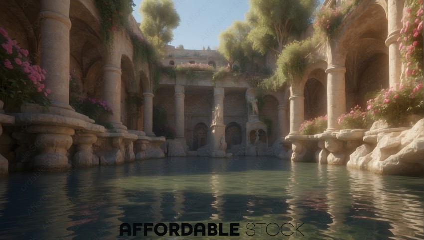 Ancient Roman Architecture Render by a Lake