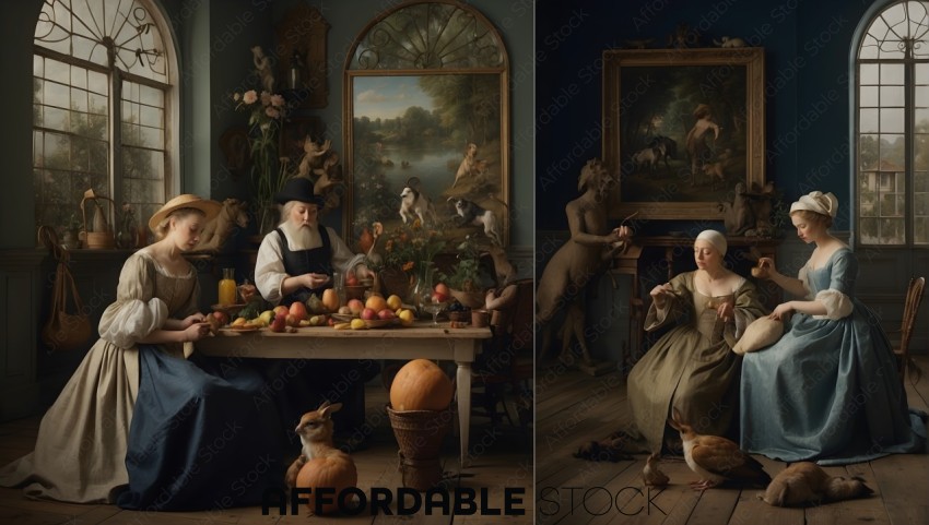 Dutch Golden Age Inspired Tableau with People and Animals