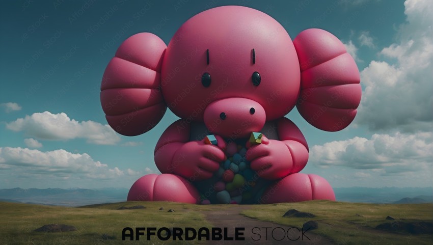 Giant Pink 3D Character in Landscape