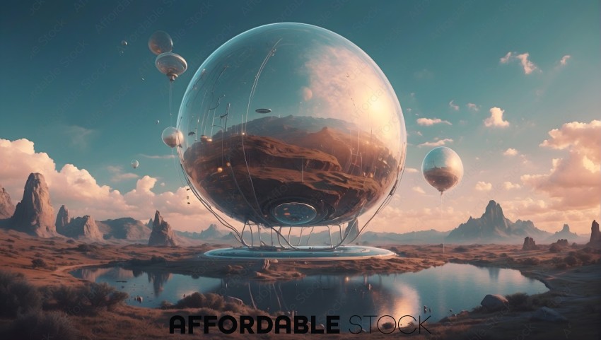 Futuristic Spherical Structures in Desert Landscape