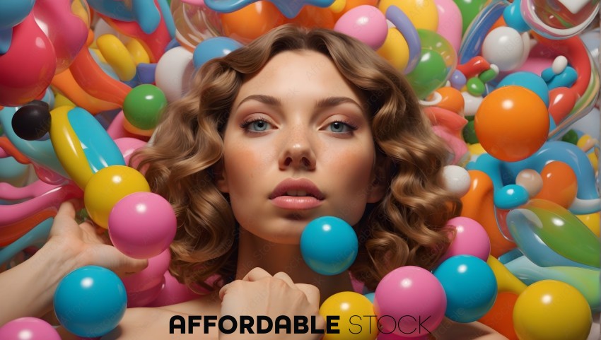 Woman Surrounded by Colorful Balloons