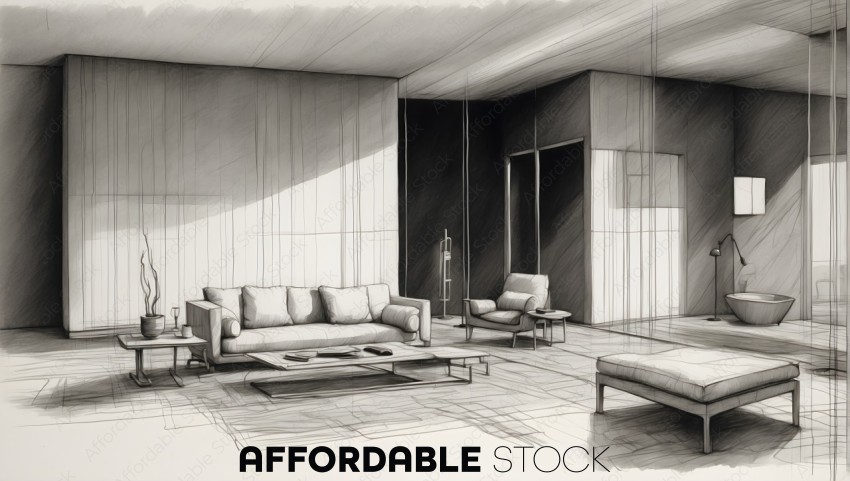 Modern Living Room Concept Sketch