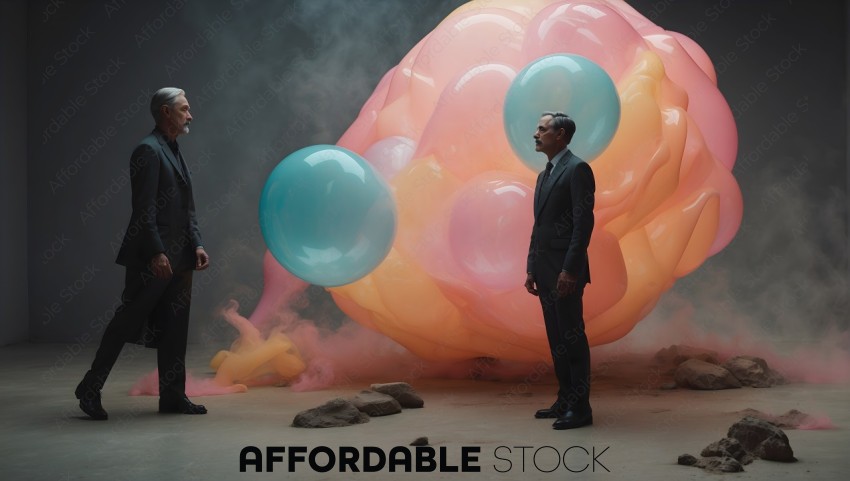 Businessmen with Surreal Giant Balloons