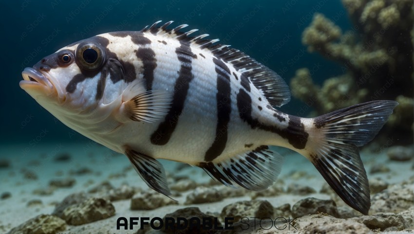 Striped Tropical Fish Swimming