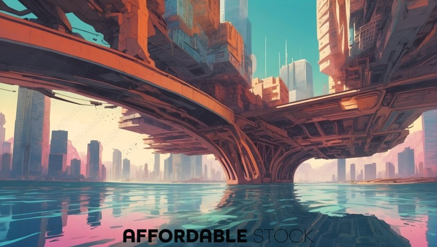 Futuristic Cityscape Over Water