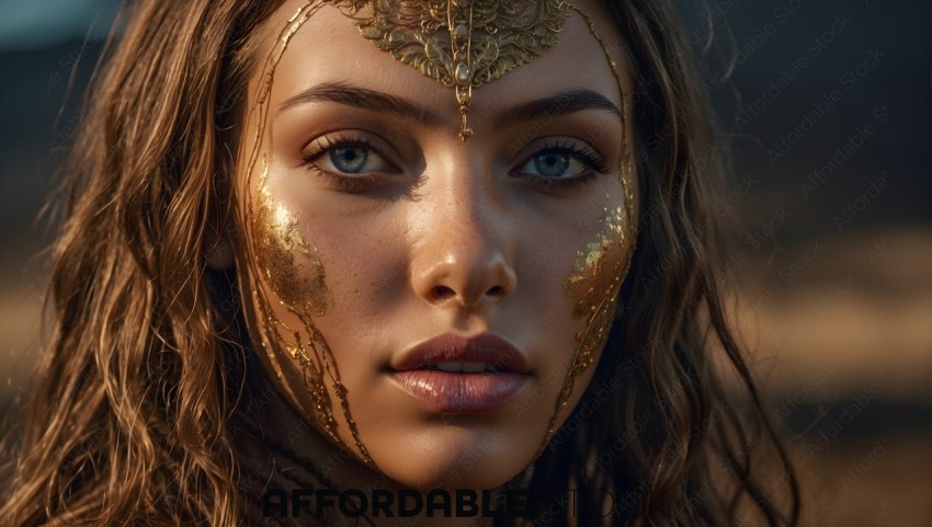 Golden Ornate Headpiece and Makeup on Woman