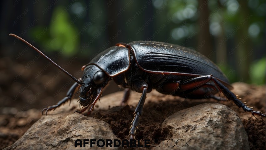 Close-up of a Ground Beetle on Rocky Terrain