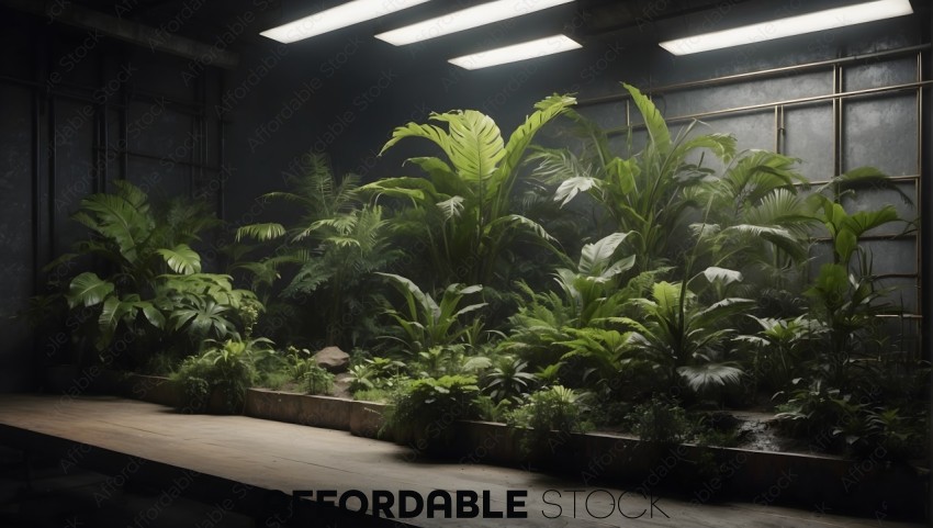 Indoor Tropical Garden with Artificial Lighting