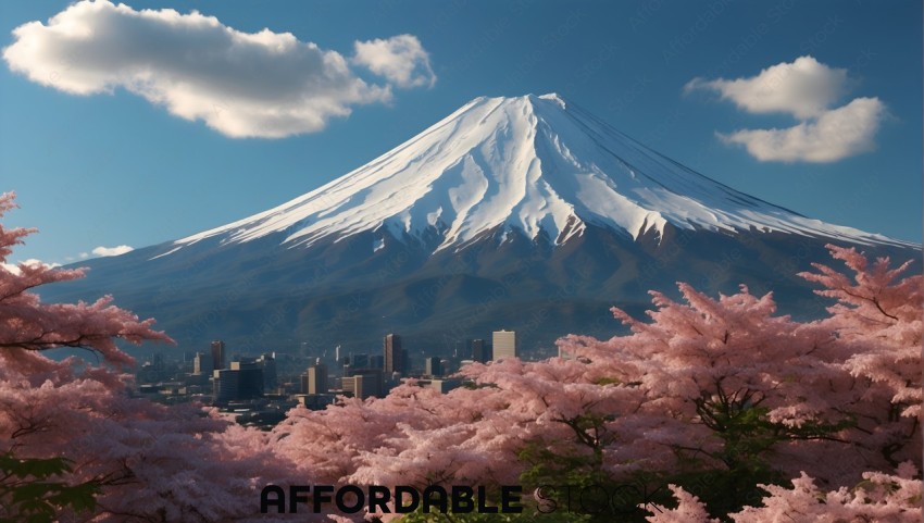 Mount Fuji Amid Cherry Blossoms