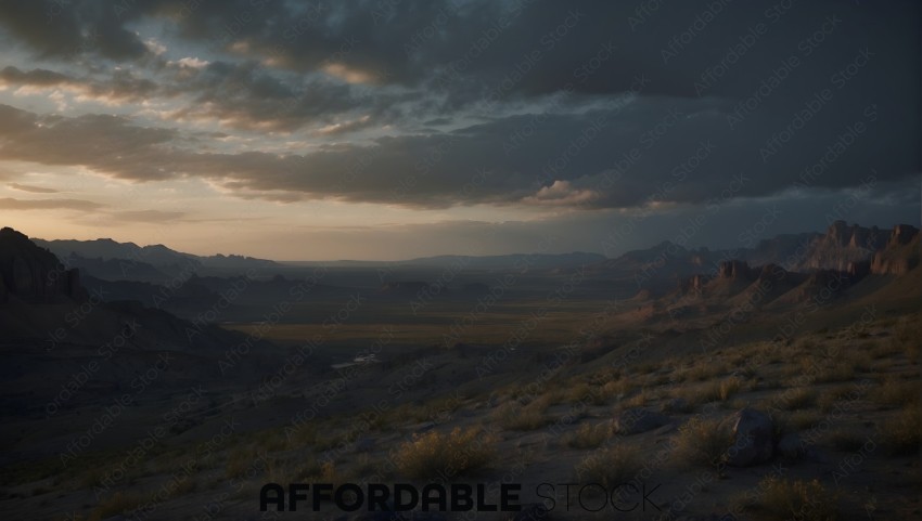 Dramatic Sunset Over Desert Landscape