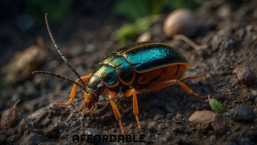 Close-up of a Colorful Beetle on Rocky Soil