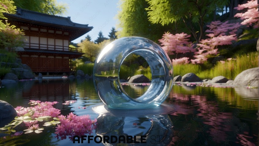 3D Rendered Japanese Garden with Glass Torus