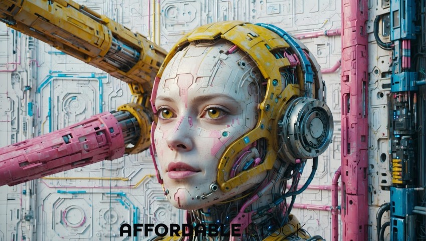 Futuristic Female Android with Circuitry Background